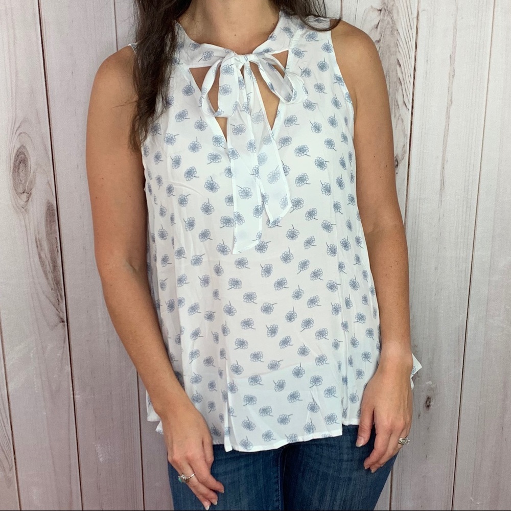 The Opal Blouse- white with flowers, tie neck top - Picture 5 of 10